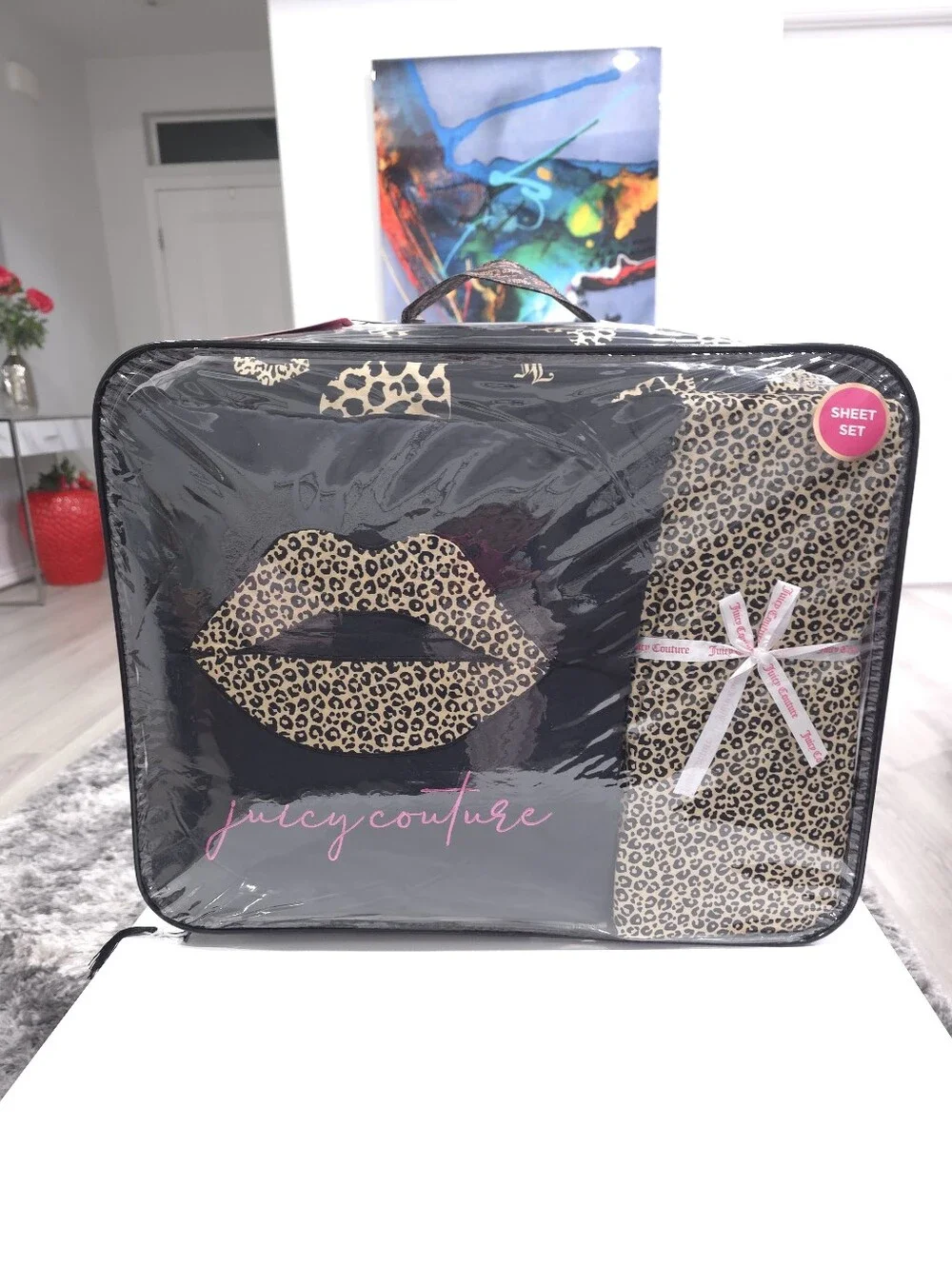 Juicy Couture QUEEN Cheetah Heart Kiss Love 8 piece Comforter and Sheets set New